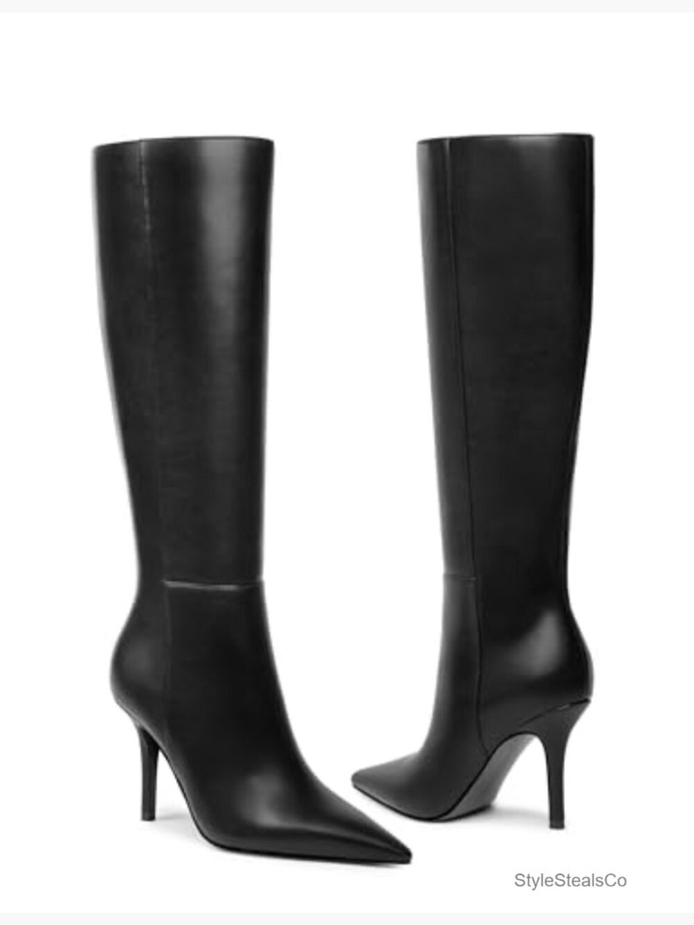 Knee High Boots Stiletto Heel Pointed Toe Tall Zip Leather Fashion Long Boots - Picture 5 of 7